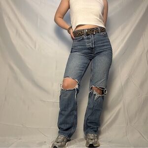 Topshop Distressed Blue Straight-Leg Jeans